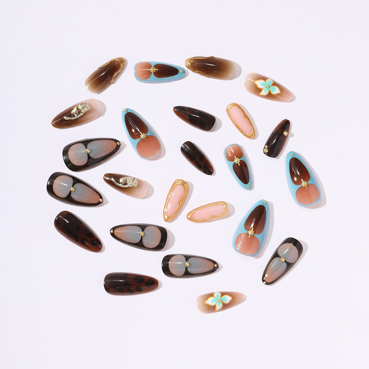 Wholesale 24 Pieces/  box ella Festival Tortoise Nails Kits Nail Stickers