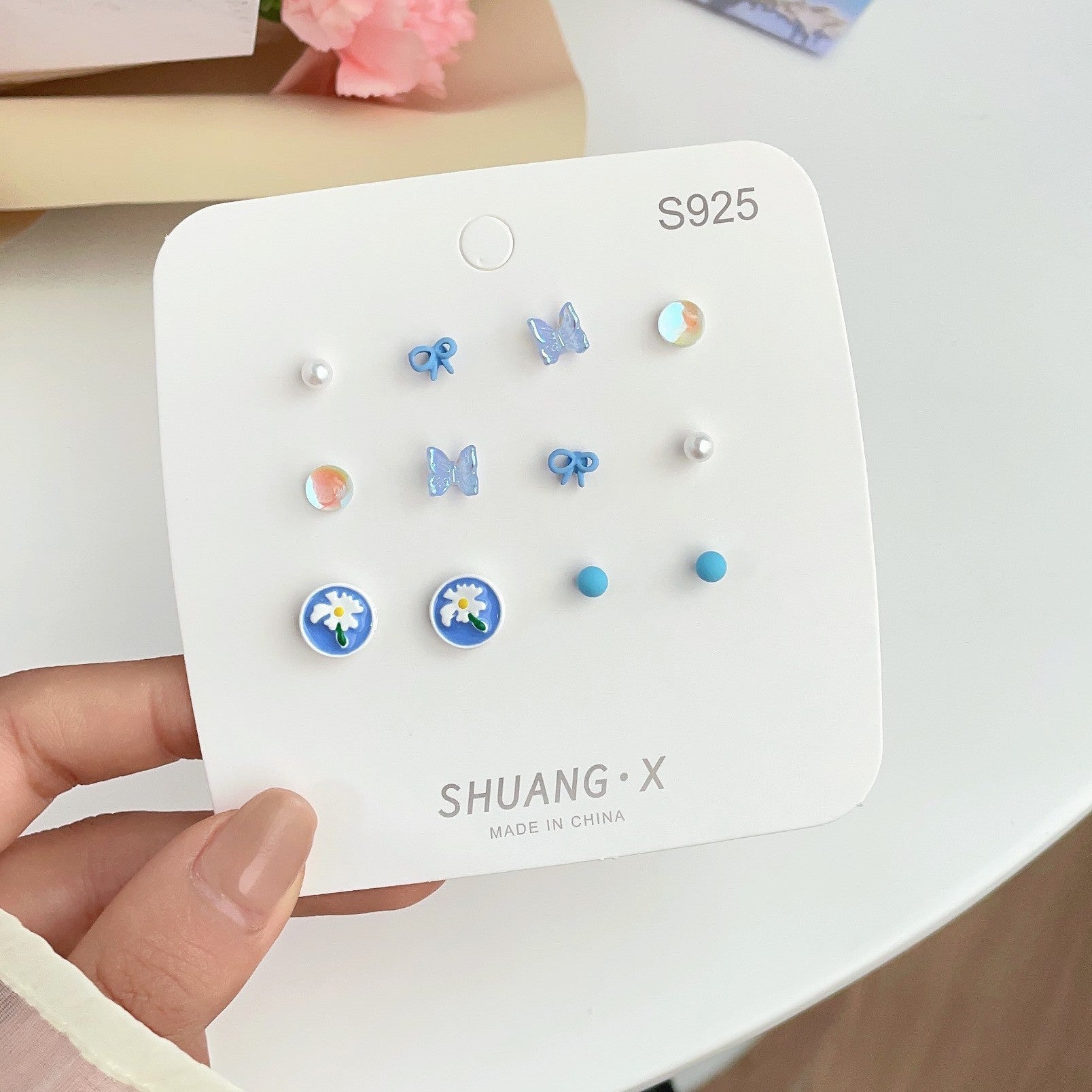 Wholesale Sweet and fresh silver needle small floral and fruit earrings