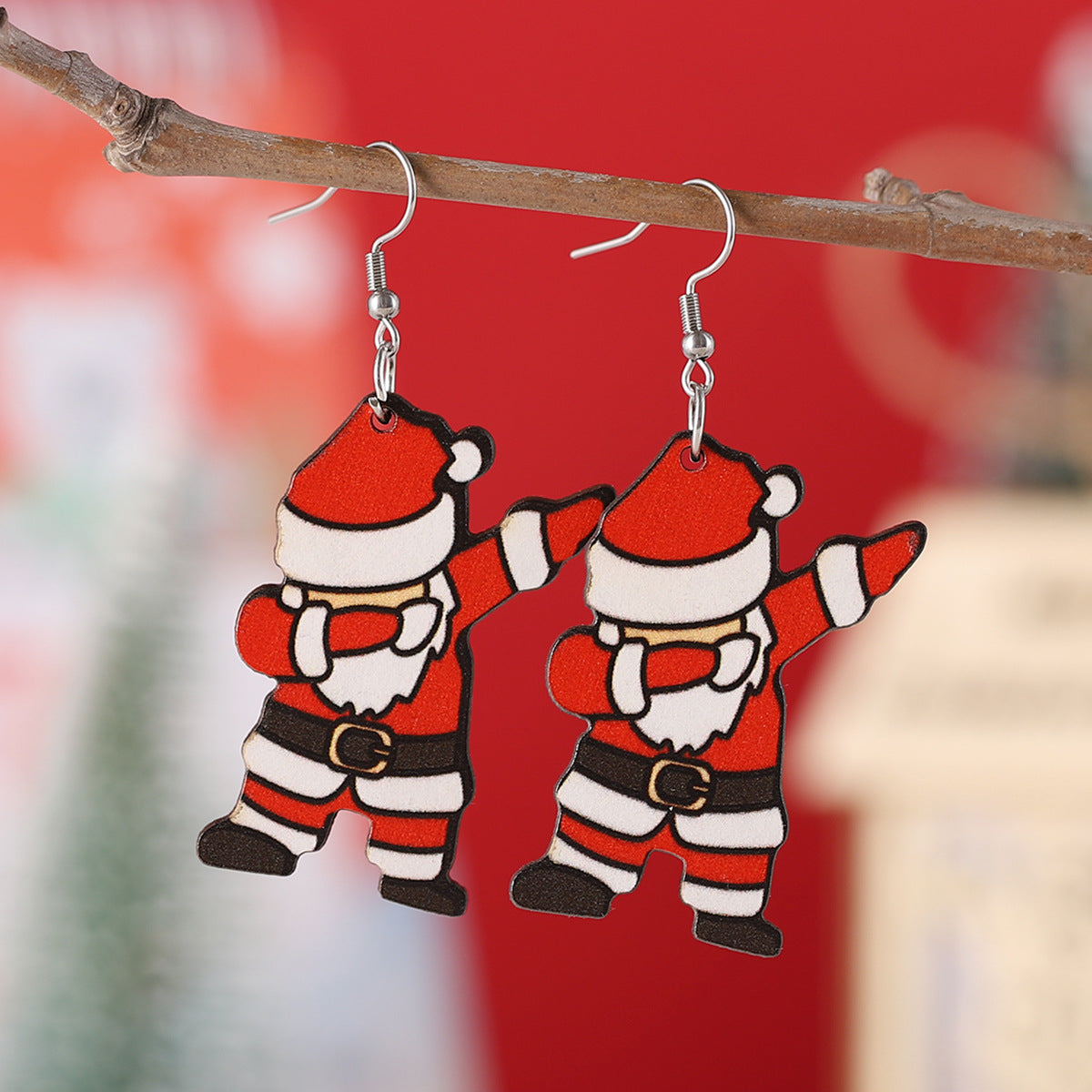 Wholesale Christmas Santa Pendant Earrings Wooden Double-sided Earrings