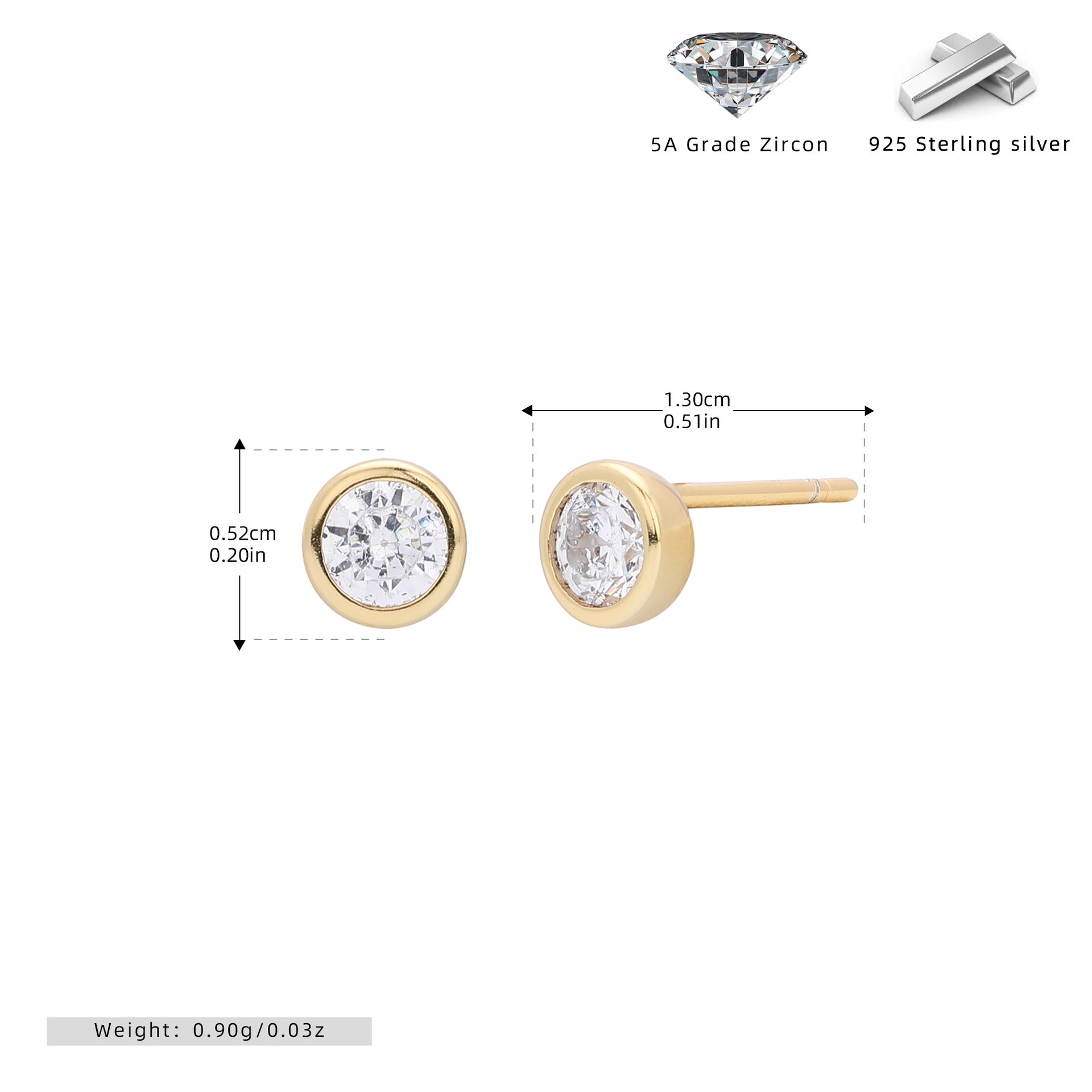 Wholesale  925 sterling silver simple round zircon earrings