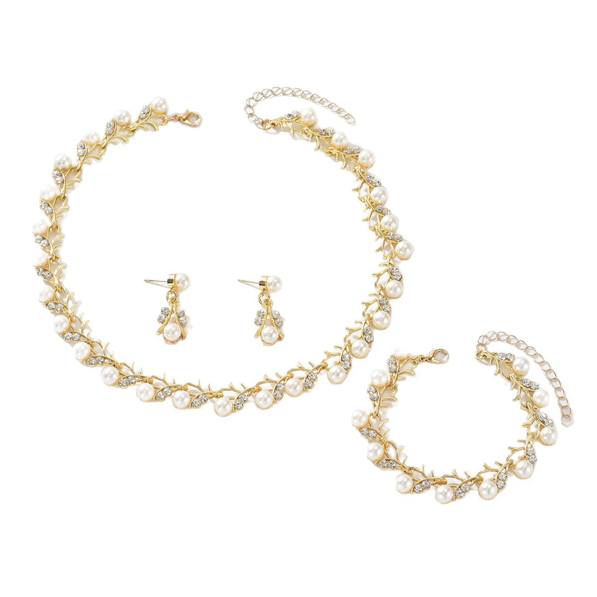 Wholesale Retro Pearl Shaped Alloy Jewelry Set with Earrings Necklace Bracelet for Women Party Wear