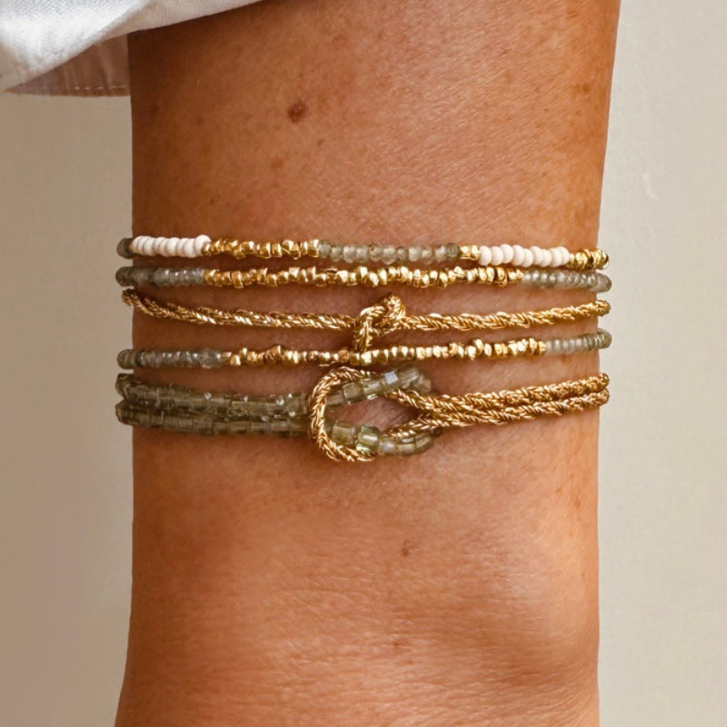 Wholesale Bohemian Retro Natural Stone Woven Bracelet Gold Plated Women S Fashion Accessory