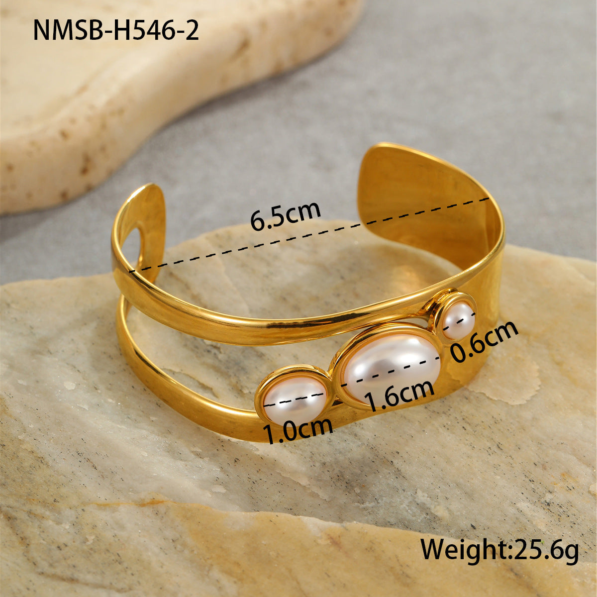 Wholesale Cut Out Stainless Steel Bracelet Inlaid with Pearl Open Bracelet
