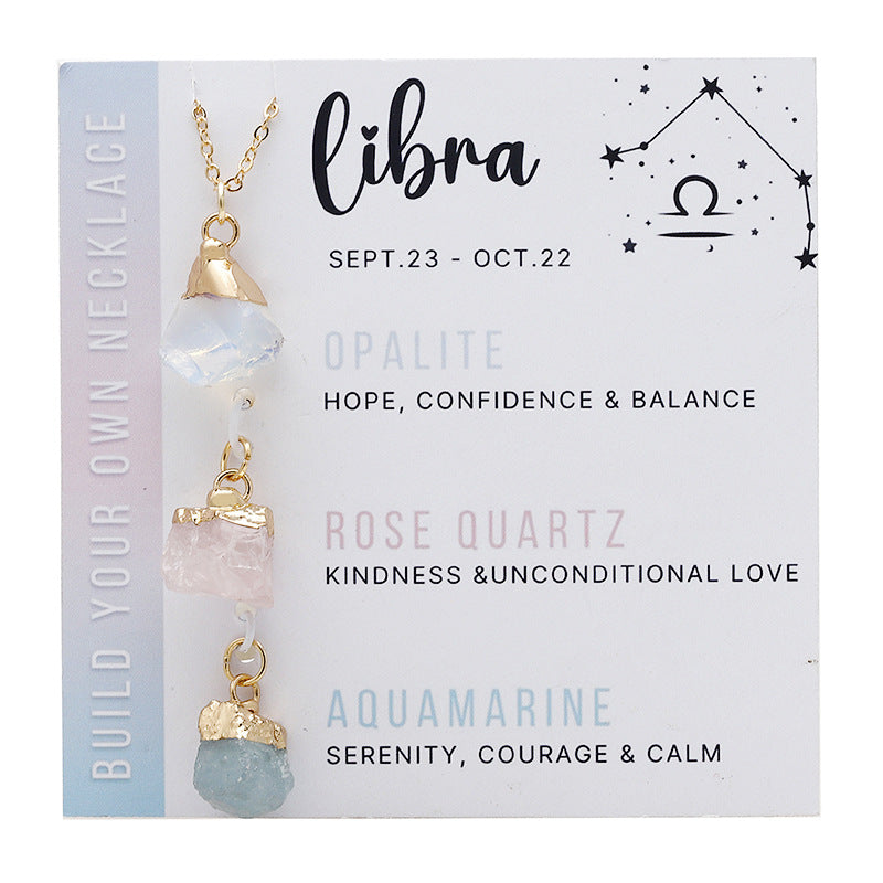 Wholesale Natural Stone Crystal Cards Stainless Steel Birthstone Twelve Zodiac Signs Necklace Set ACC-NE-ZhuangZ001