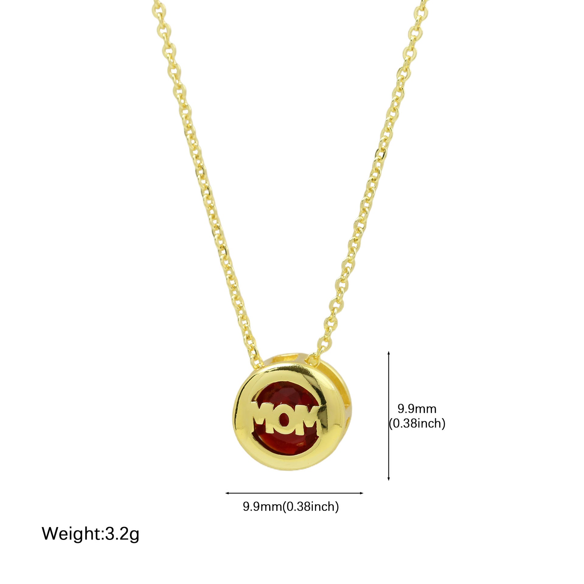 Wholesale Gold-Plated Brass " MOM"  Pendant with December Birthstone — Mother' s Day Gift