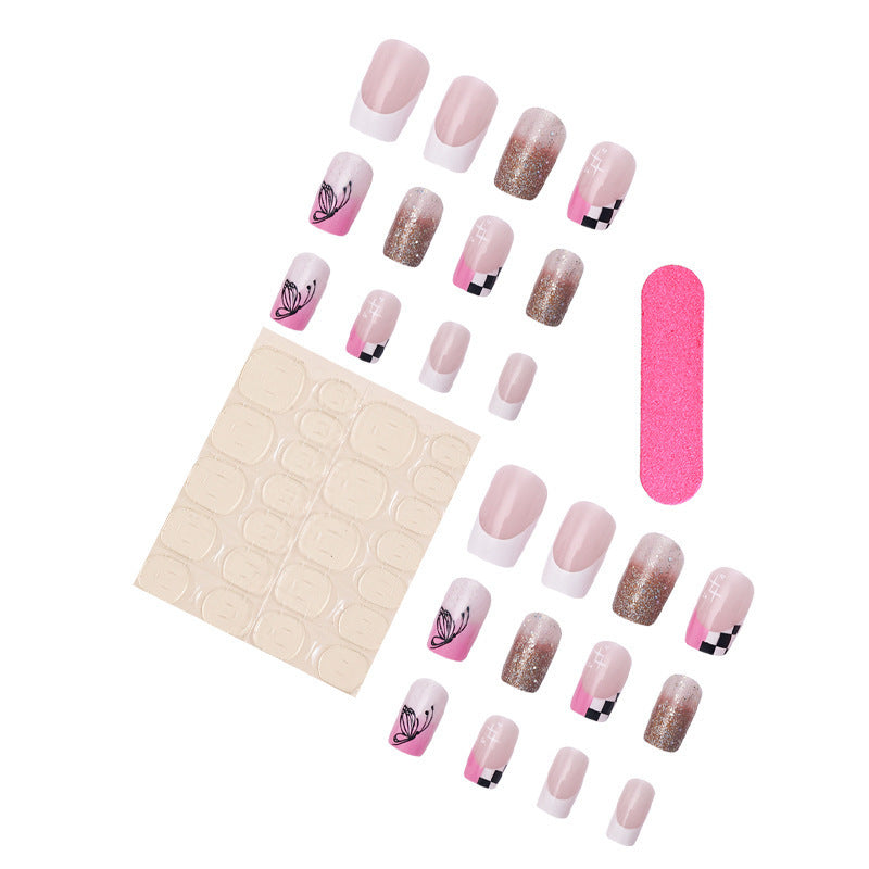 Wholesale Plastic Press on Nails Kits Matte Butterfly Square Manicure ACC-NS-MeiSu011