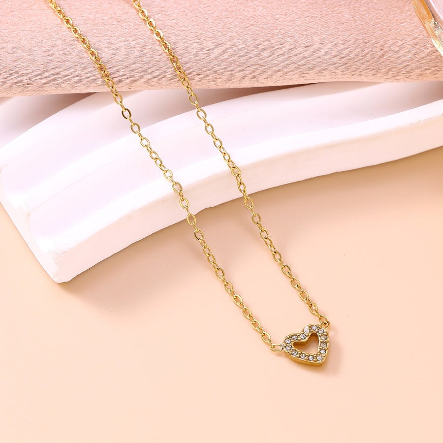 Wholesale Light Luxury Diamond-Encrusted Hollow Heart Jewelry Set - Titanium Steel Bracelet,  Necklace,  Earrings,  Boutique Resale Gift