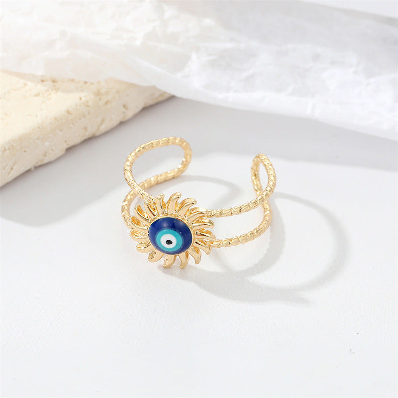 Wholesale Alloy Evil Eye Ring With Blue Eye Adjustable Open Design Women S Fashion Jewelry Accessory