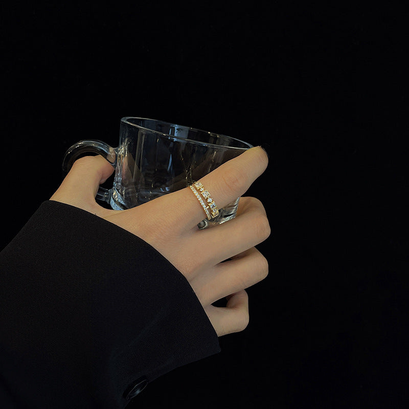 Wholesale  Light Luxury Shiny Micro-inlaid Rhinestone Double-layer Opening Ring
