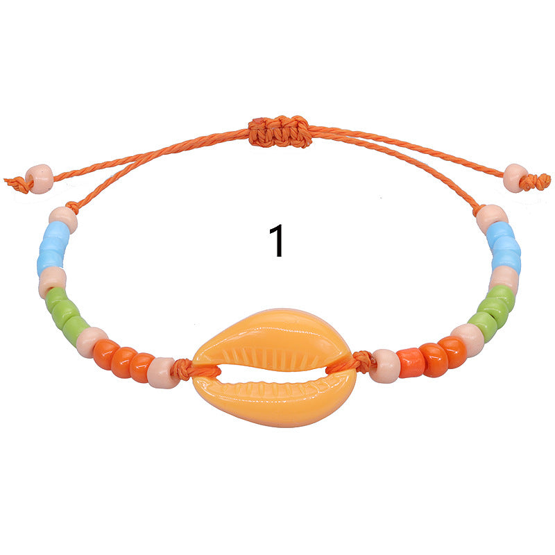 Wholesale Acrylic Shell Bracelet Colorful Rice Bead Weaving Bohemian Hand Rope Bracelet