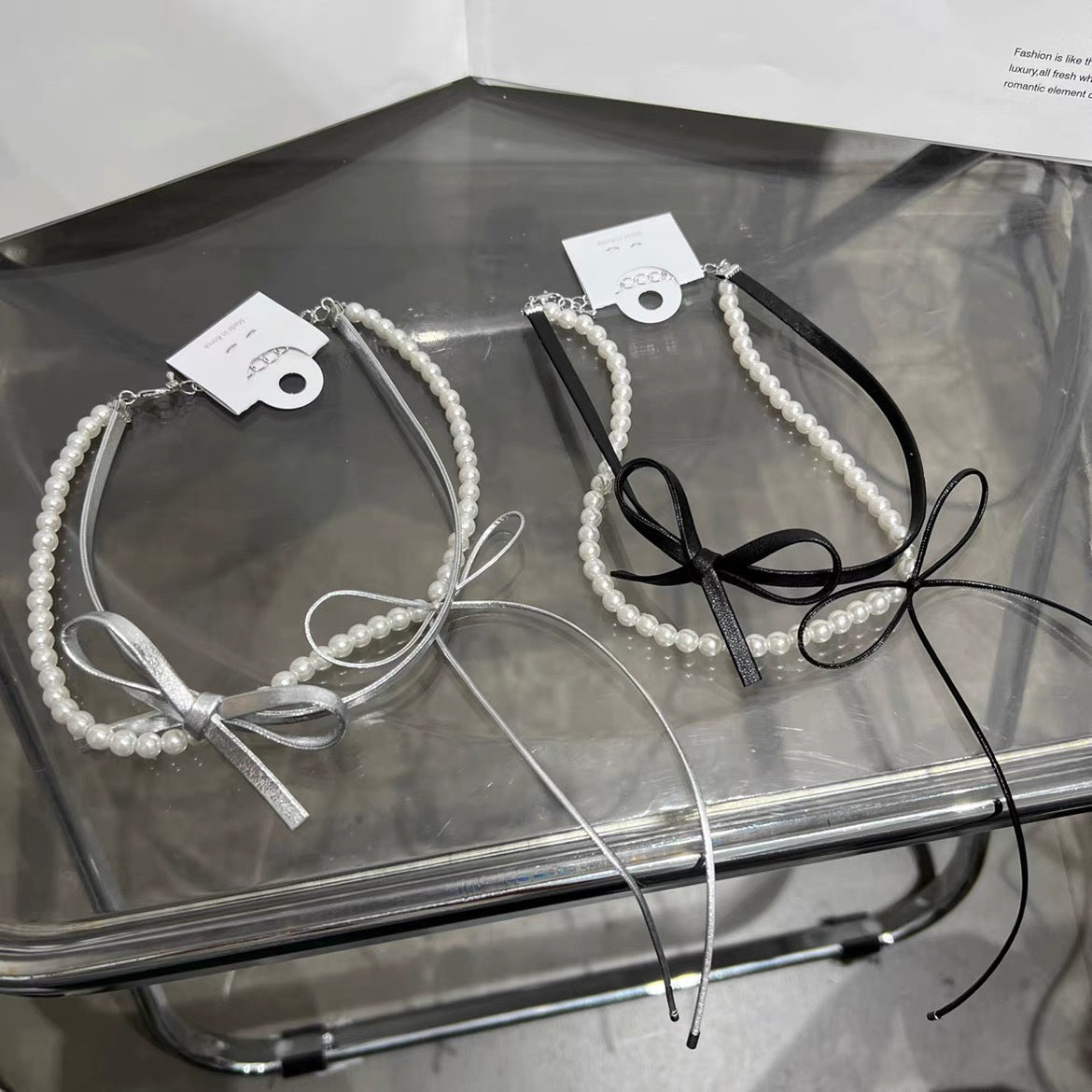 Wholesale  Double-layer Pearl Leather Butterfly Collar Necklace