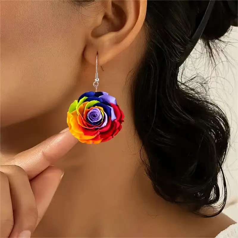 Wholesale 10pcs Valentine's Day Colorful Rose Acrylic Women's Earrings