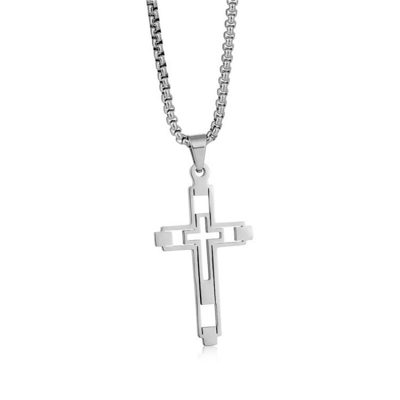 Wholesale Titanium Steel Hollow Cross Necklace