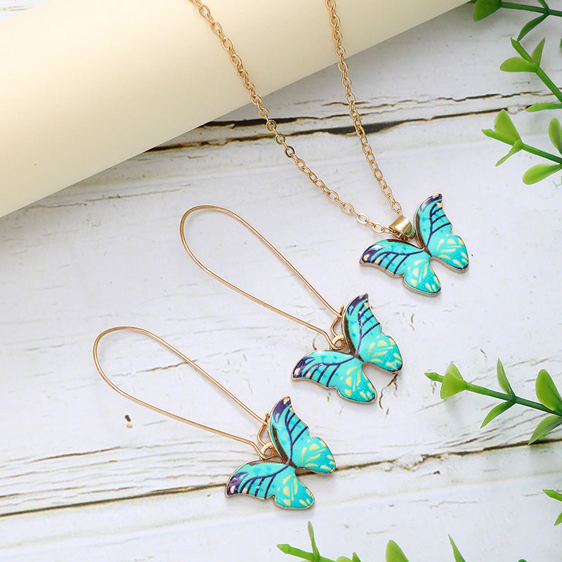 Wholesale Summer Beach Style Colorful Butterfly Zinc Alloy Earrings Necklace Set ACC-NE-YTian001