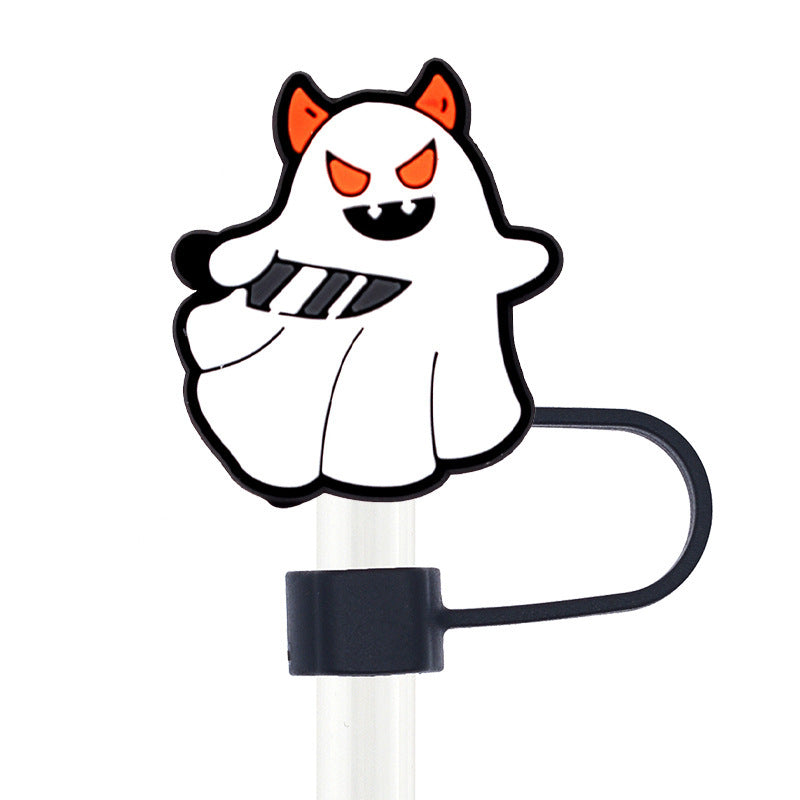 Wholesale 50pcs 10mm Straw Cover Cartoon Cute Ghost Silicone Straw Caps for Cup Decoration Straw Tube Cap ACC-SCR-SSL003