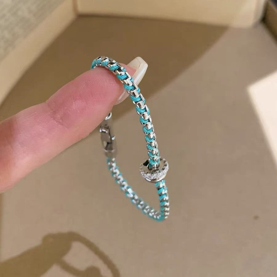 Wholesale Blue Rope Braided Grapevine Bracelet For Women Silver Tone Brass Fashion Jewelry Gift