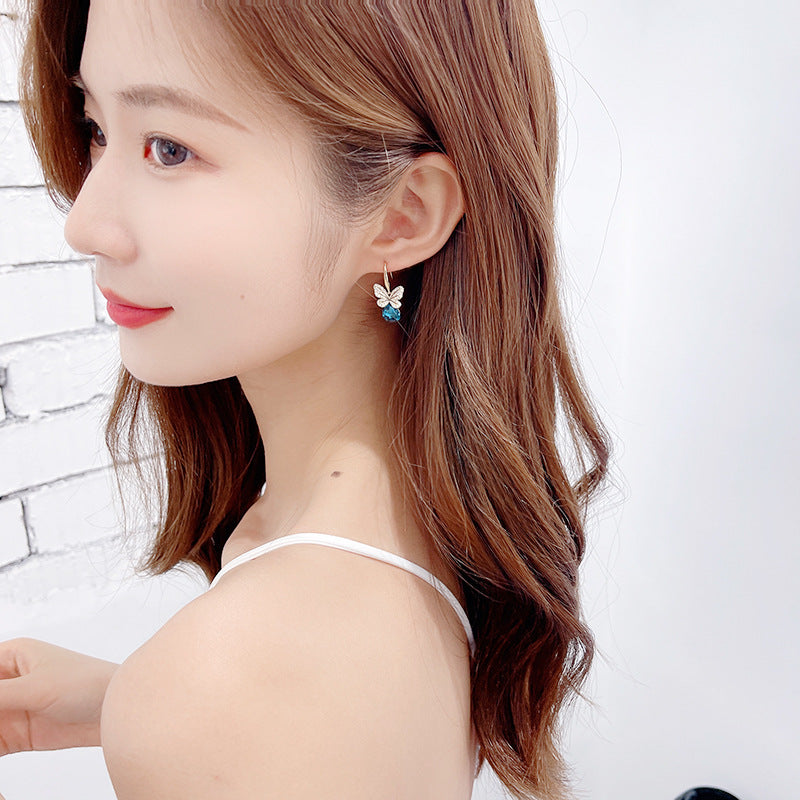 Wholesale Micro Zirconia Blue Crystal Butterfly Earrings