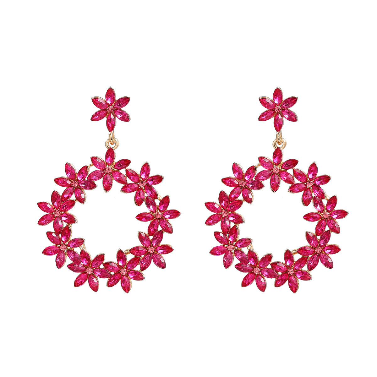 Wholesale Colored Diamond Earrings Full Diamond Flower Alloy Earrings ACC-ES-JL006