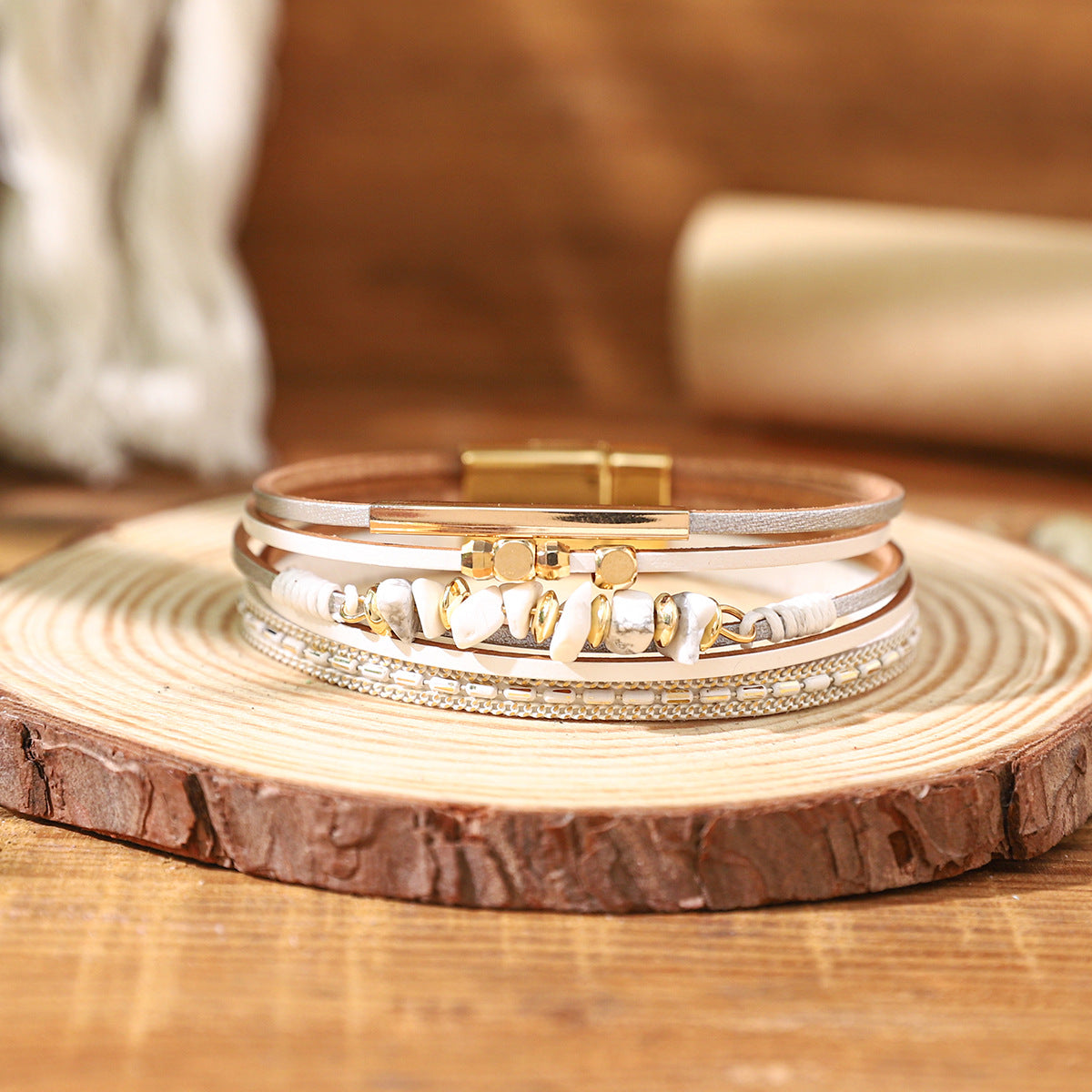 Wholesale Bohemian Colored Gemstone Leather Bracelets