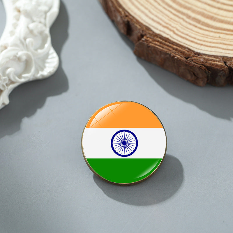 Wholesale National flag round time gem alloy brooch badge chest buckle