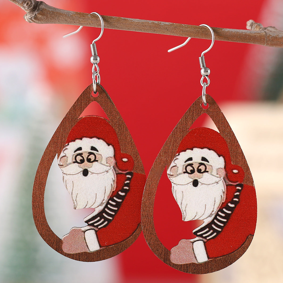 Wholesale Christmas Santa Elk Water Drop Pendant WoodenEarrings
