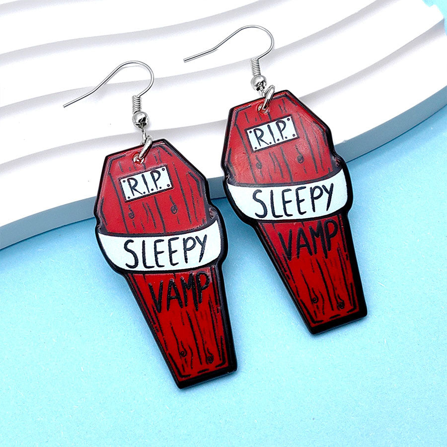 Wholesale Halloween Coffin Tombstone Acrylic Earrings ACC-ES-Xizhao016
