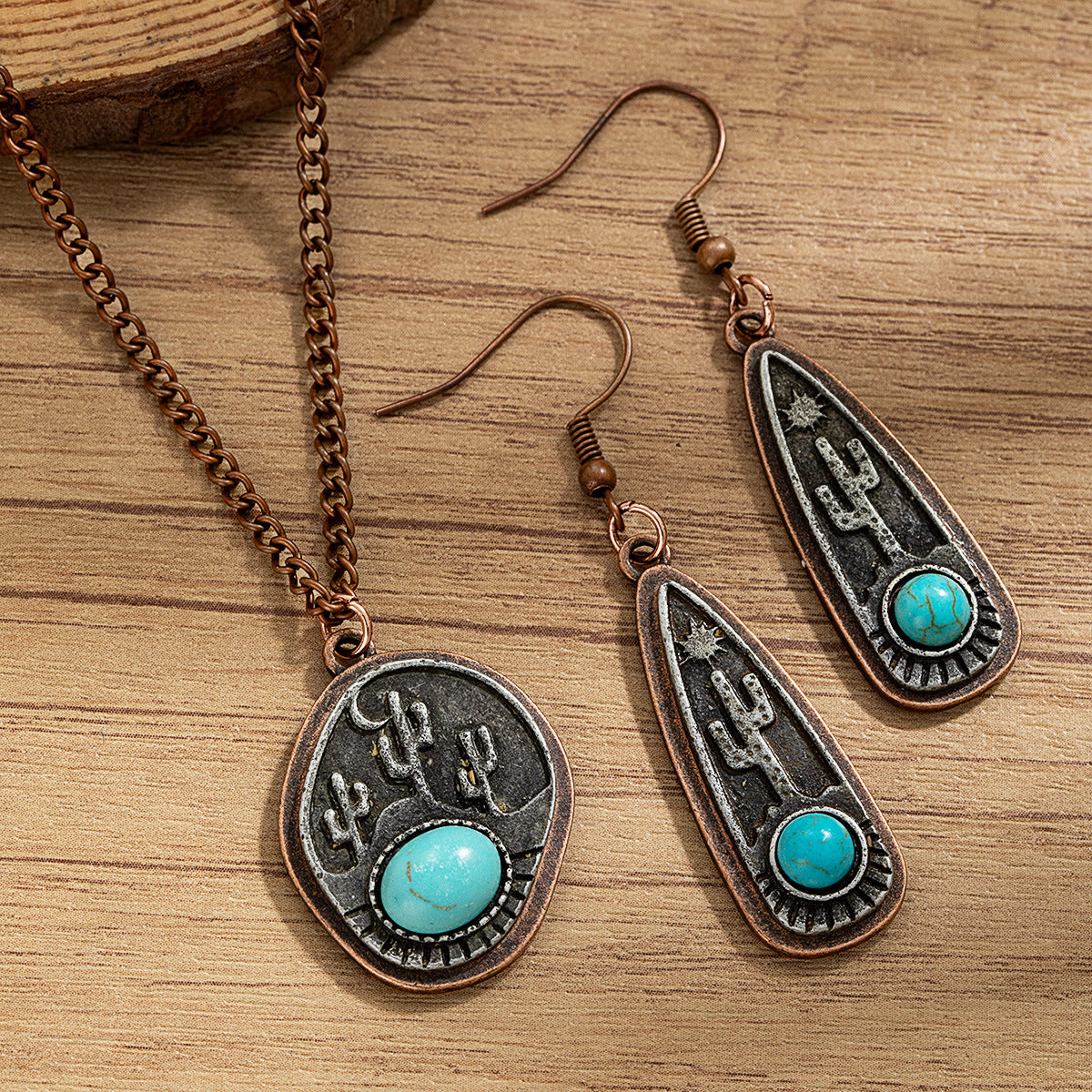 Wholesale retro Western style alloy teardrop pendant necklace and earrings