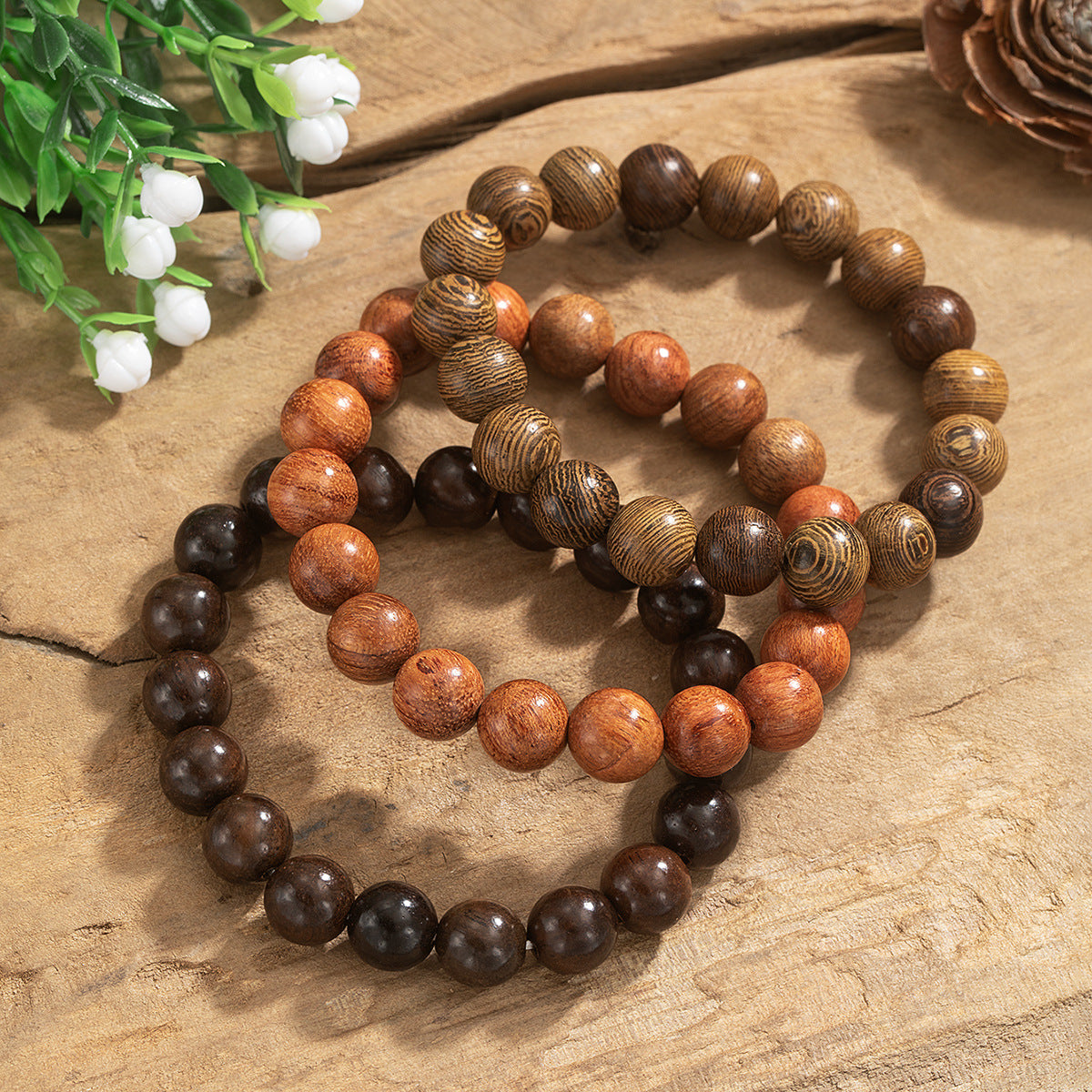 Wholesale retro style resin beads random natural grain wood beads elastic  bracelet