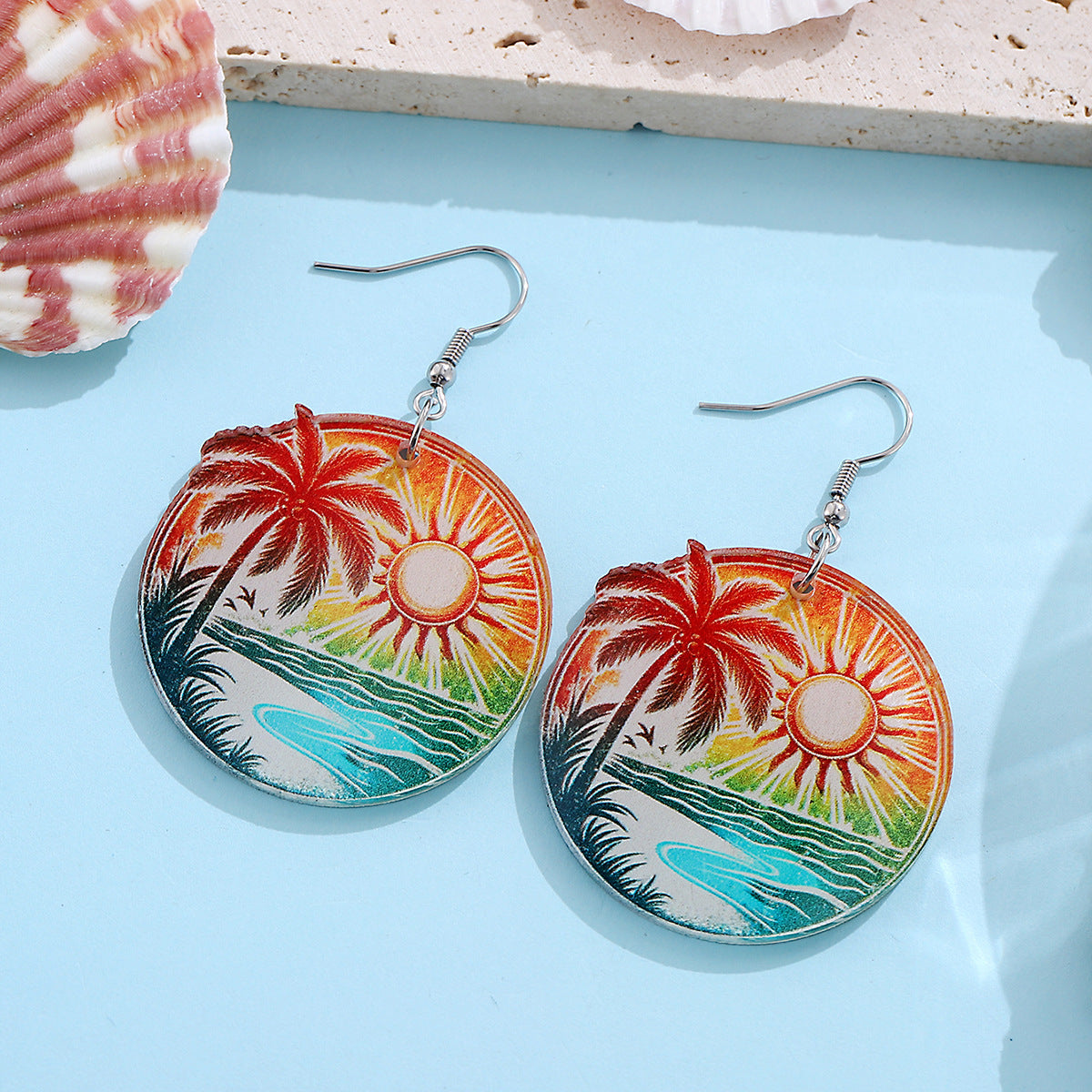 Wholesale  Holiday Style Colorful Tropical Palm Tree Coconut Tree Sun Acrylic  Earrings
