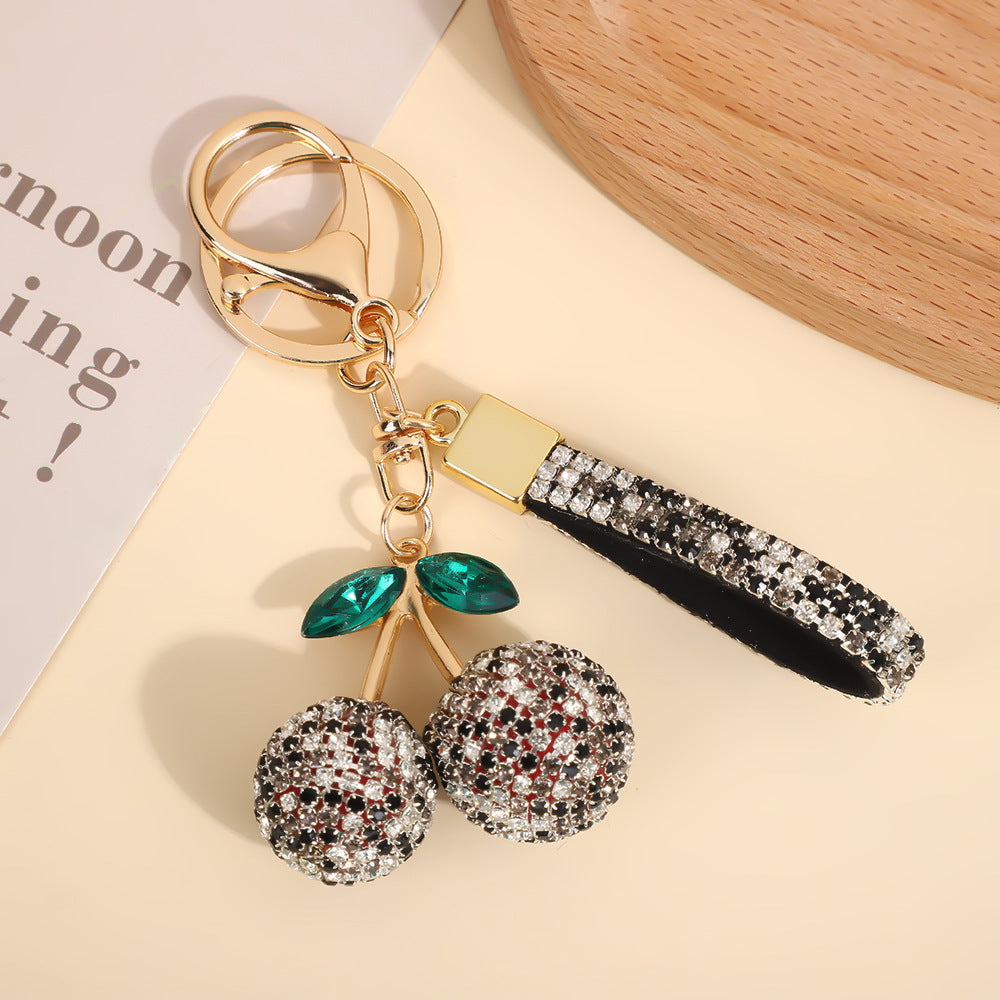 Wholesale Rhinestone Cherry Keychain Modern Minimalist Red Car Key Accessory And Bag Charm For Boutique Resale