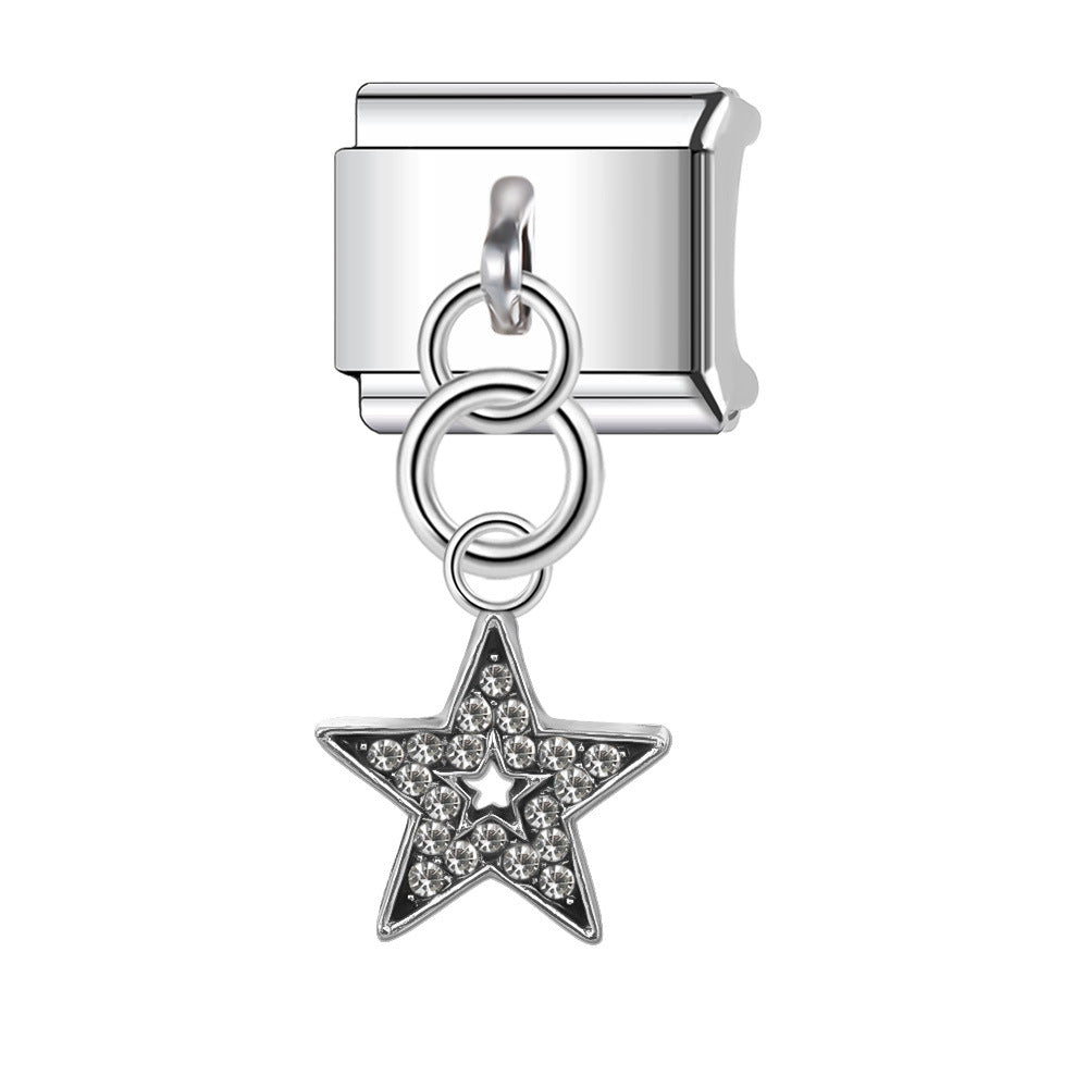 Wholesale Italian Charm Bracelet 9mm DIY Splicing Five-pointed Star Pendant Stainless Steel Composable Bracelet