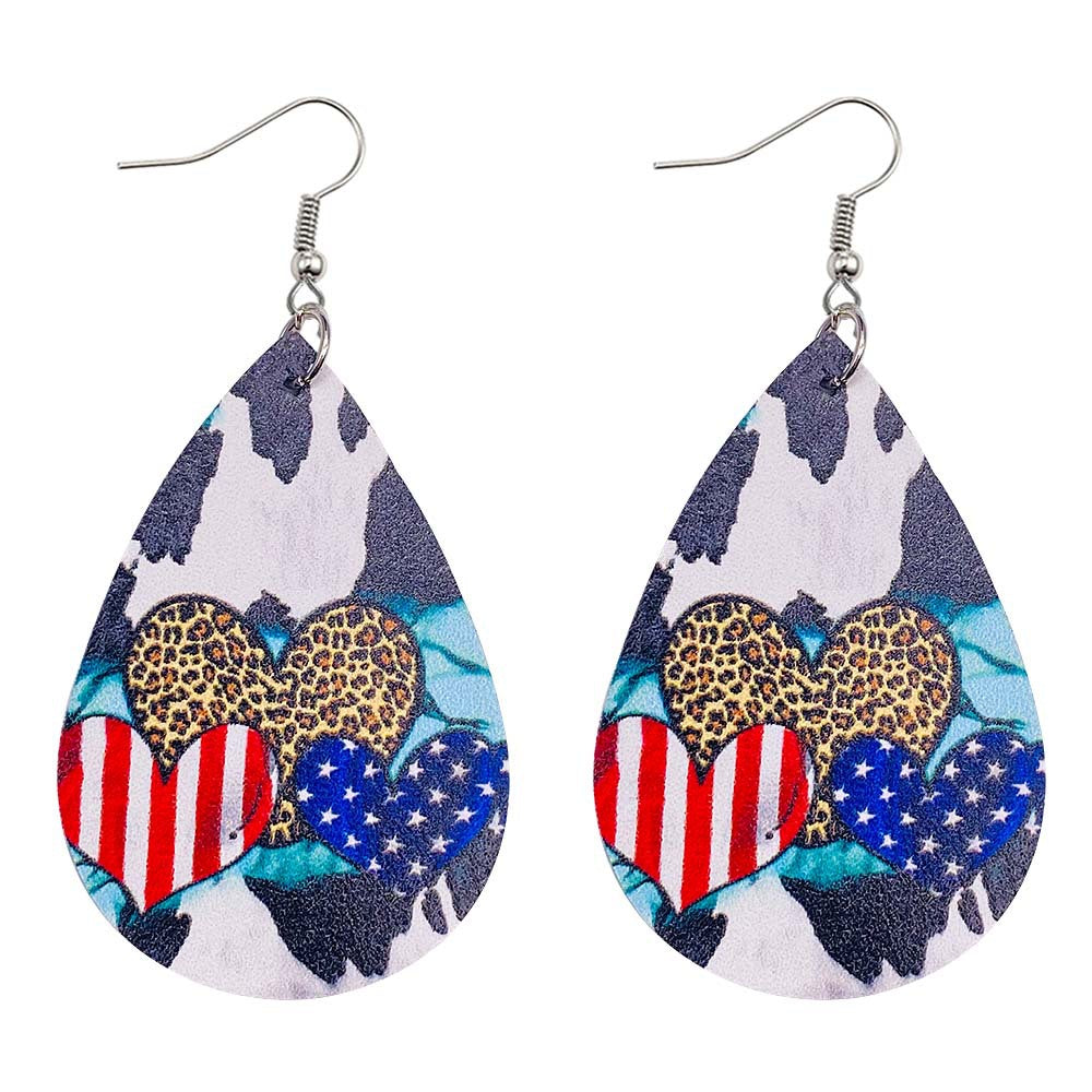 Wholesale American Independence Day Cross Football Leather Earrings ACC-ES-CY023