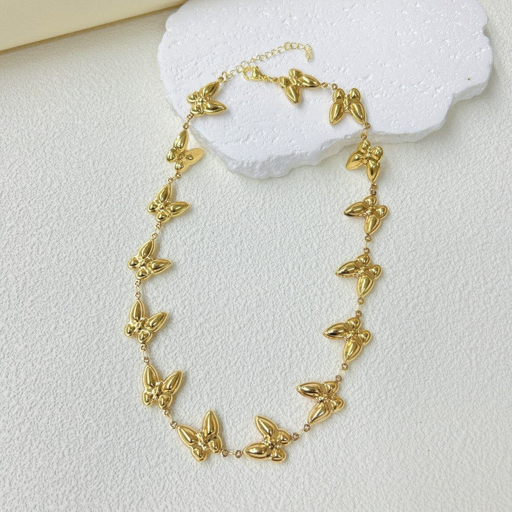 Wholesale  stainless steel three-dimensional hollow butterfly bracelet necklace suit
