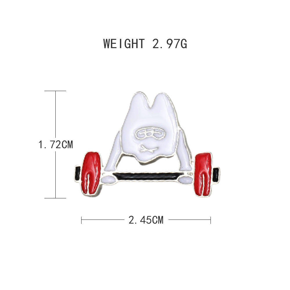 Wholesale Cartoon Weightlifting Fitness Teeth Shape Alloy Oil Drop Brooch