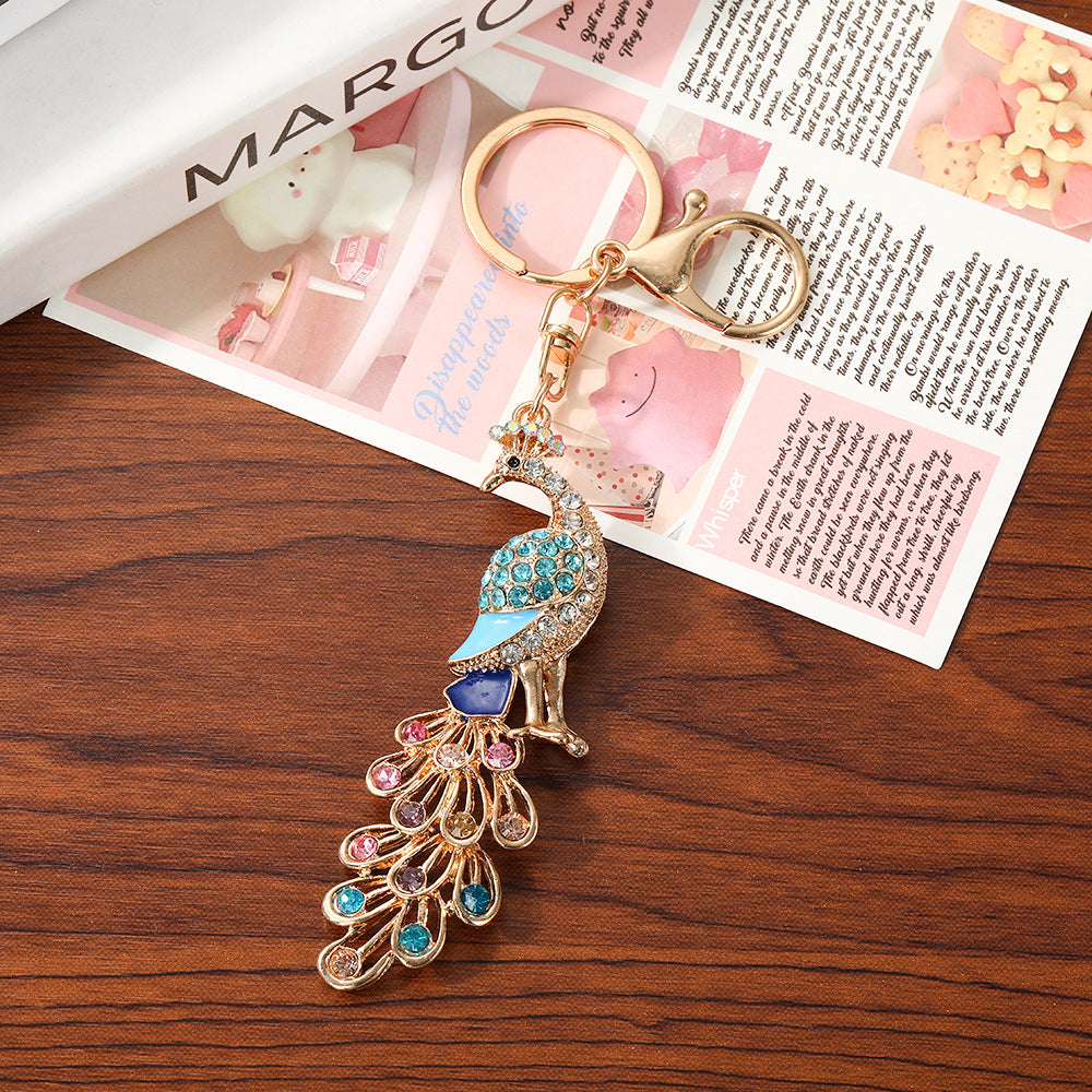 Wholesale Korean Style Rhinestone Peacock Keychain Metal Bag Charm Car Key Accessory