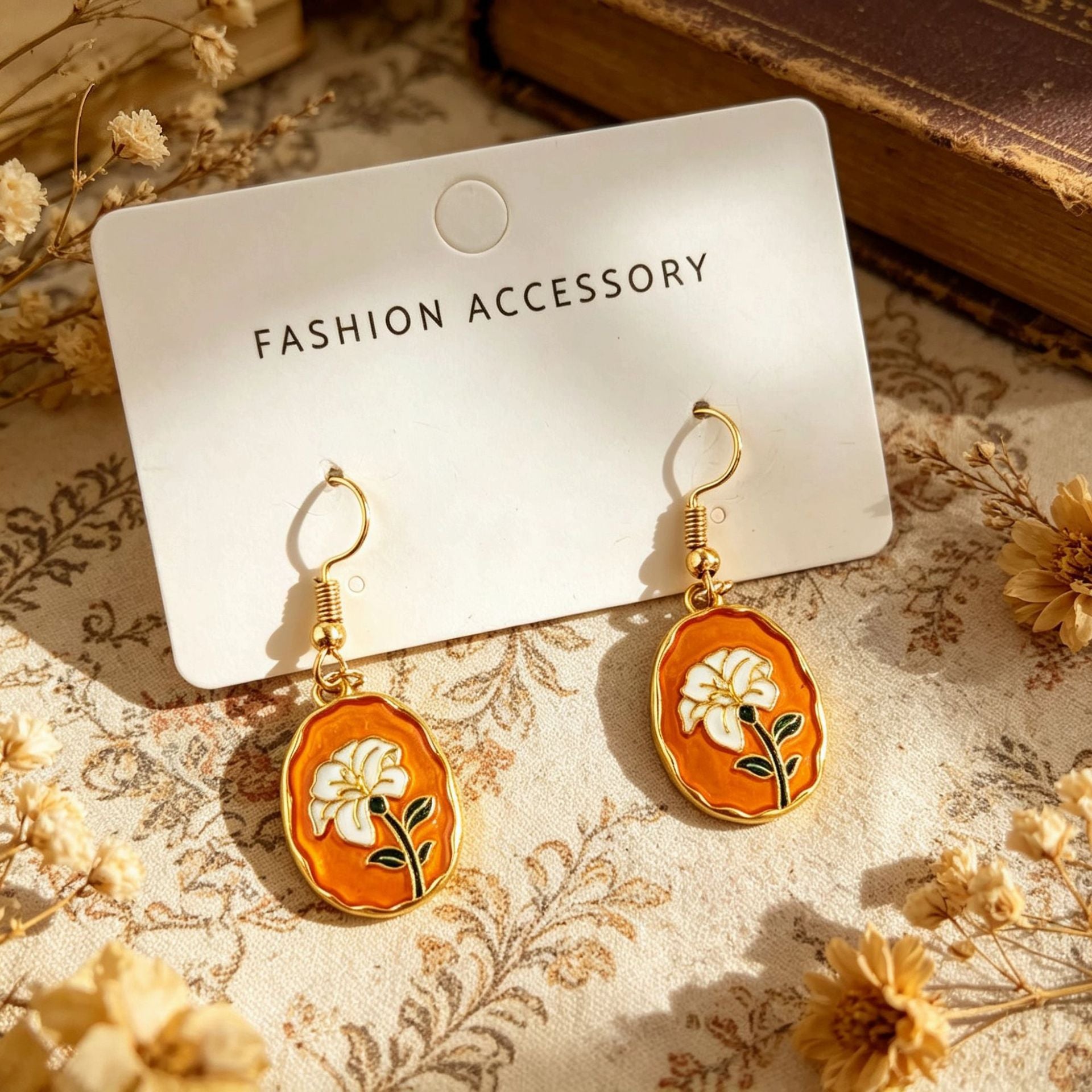 Wholesale Retro Oil Painting Style Floral Enamel Round Earrings