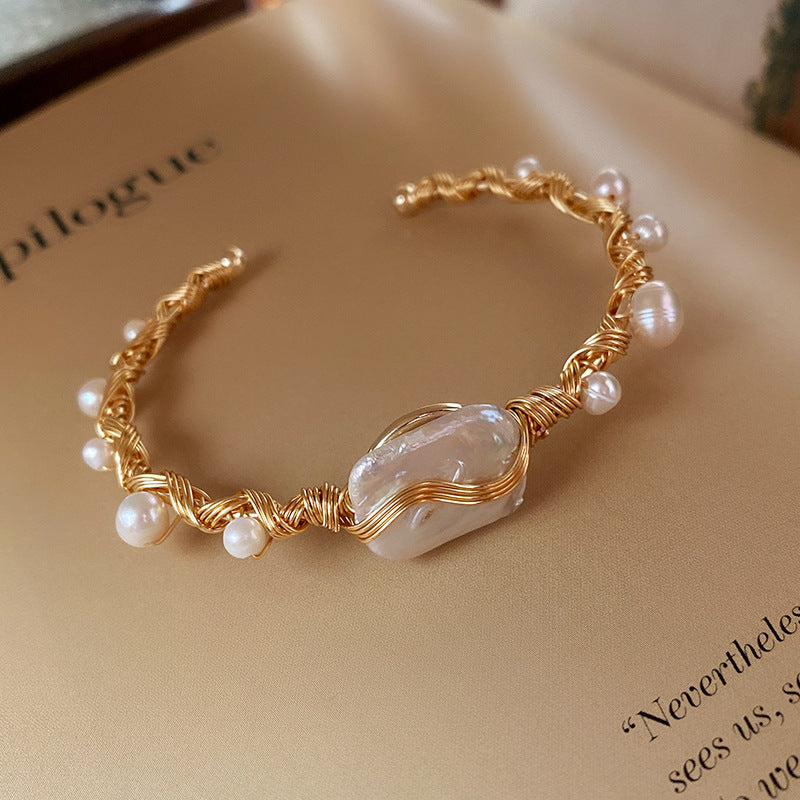 Wholesale Real Gold Plated Baroque Pearl Open Ring - Fashion Jewelry Accessory for Women Boutique Resale