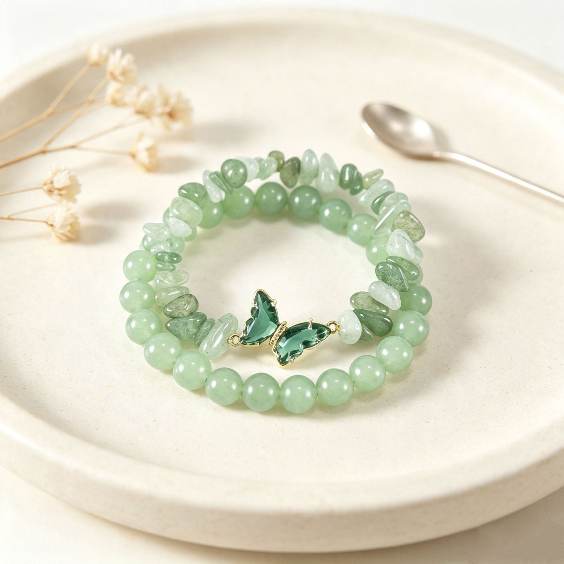 Wholesale Natural Stone Butterfly Round Bead Bracelet Stacking Crystal Jewelry Accessory
