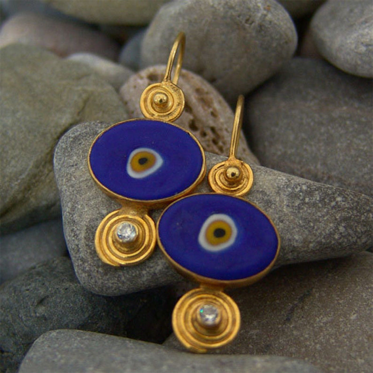 Wholesale Electroplated Alloy Turkish Eye Spiral Rhinestone Drop Earrings for Women Fashion Jewelry Accessory Party Gift