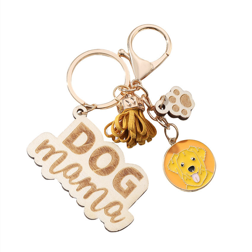 Wholesale English Letter Mother's Day Tassel Wood Keychain ACC-KC-RongR061