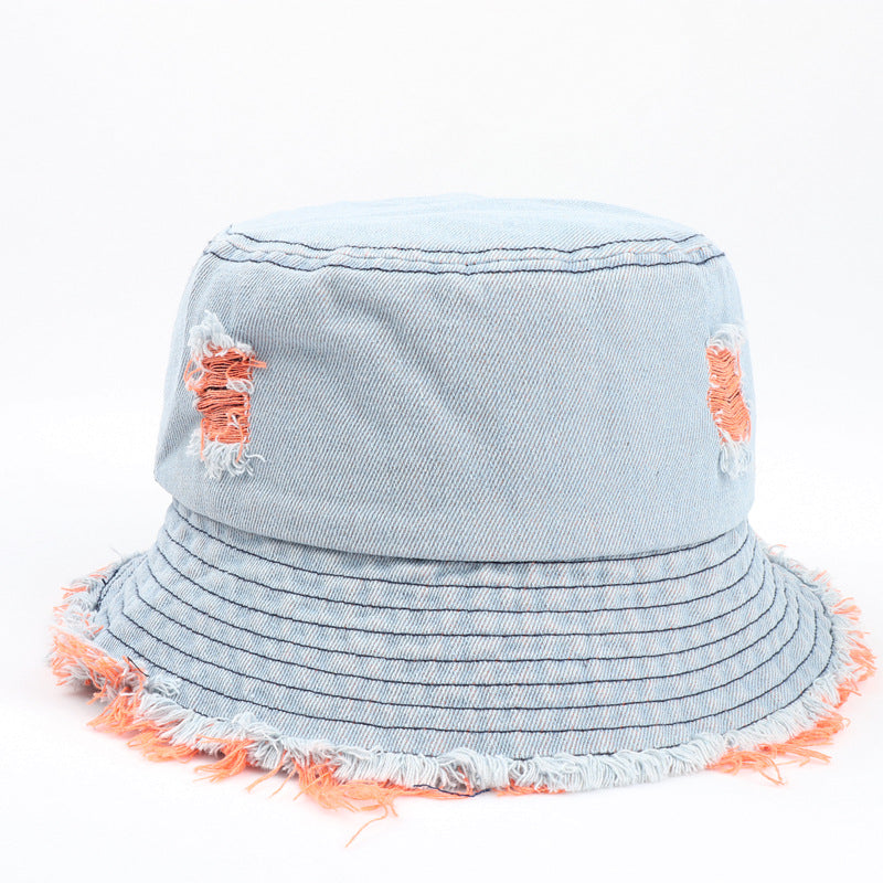 Wholesale  Colorful Ripped Edge Denim Fisherman Hat Bucket Hat