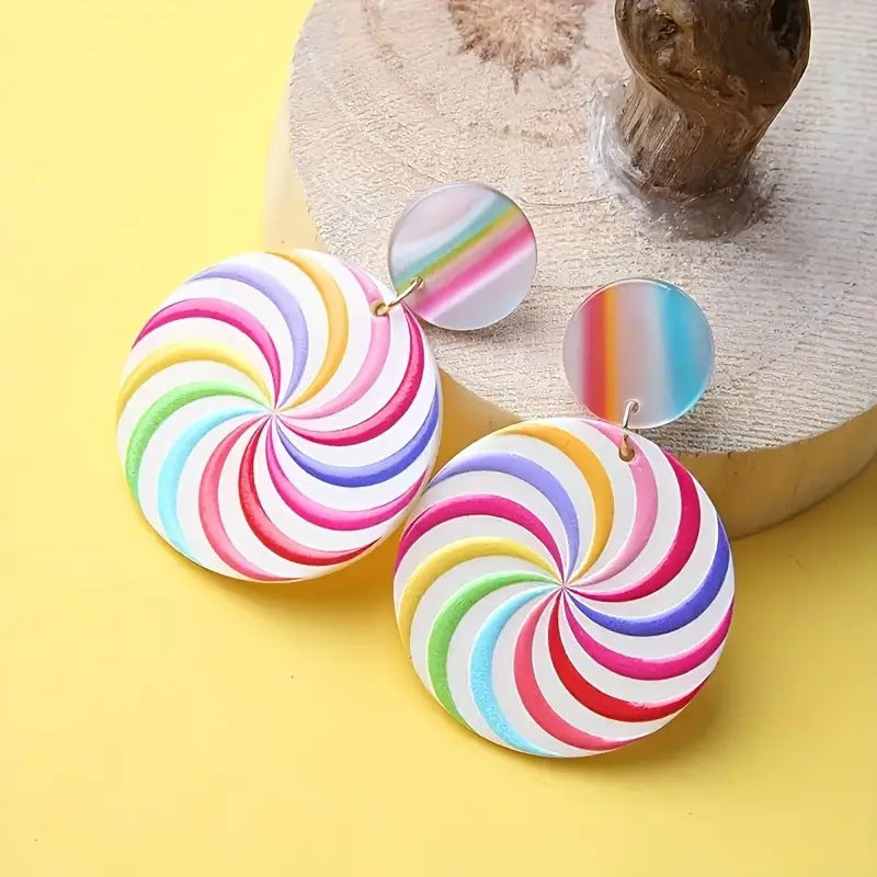 Wholesale  Candy Cute Earrings Colorful Round Lollipop Pattern Earrings