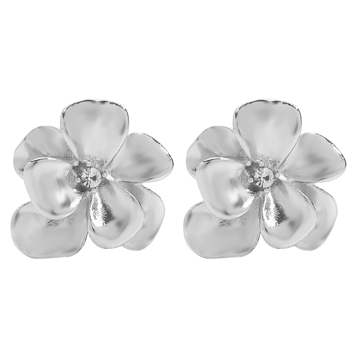 Wholesale Niche Design Sense Metal Flower Earrings  Double Layer Flower Diamond Necklace Ring