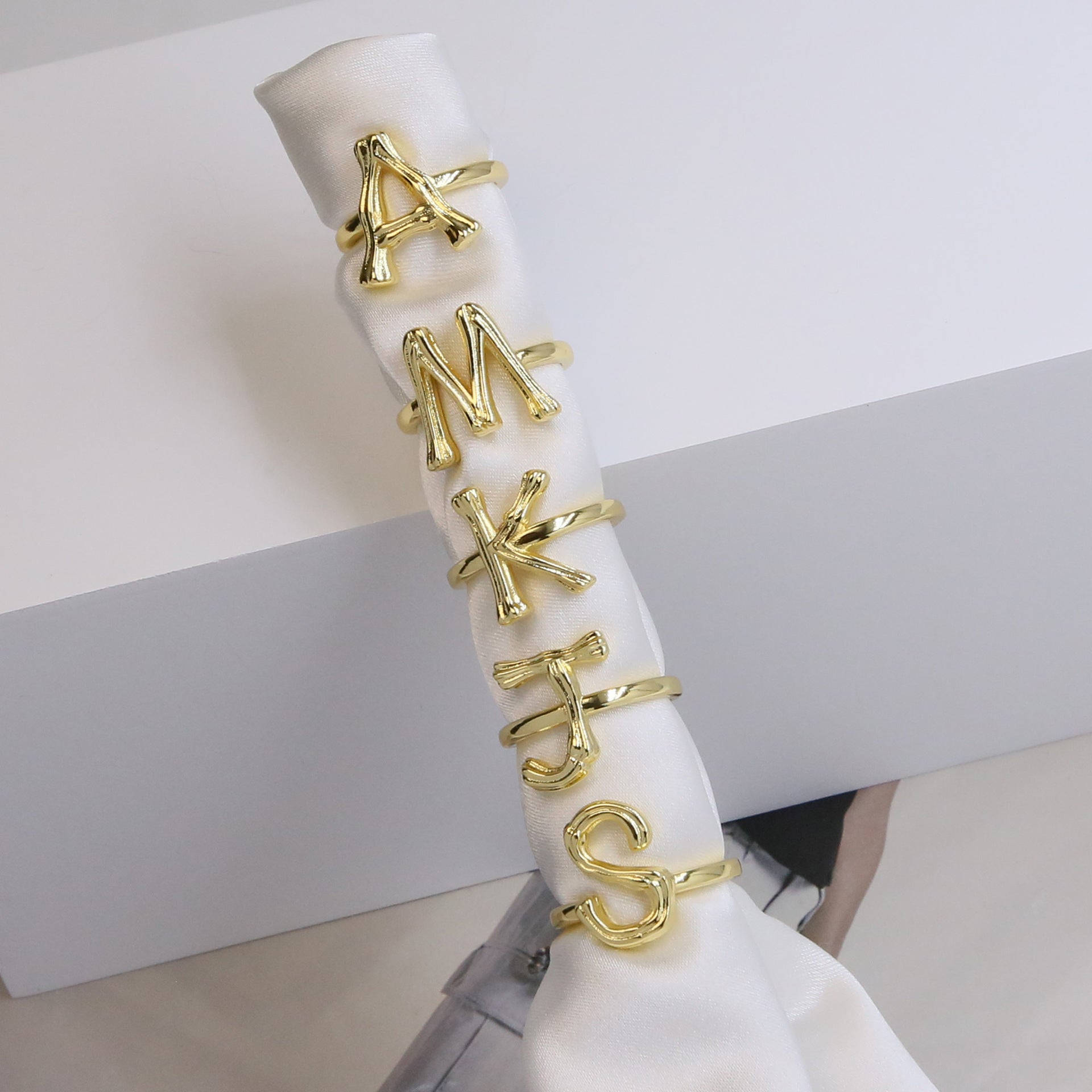 Wholesale  Golden Bamboo Bamboo Simple 26 English Letters Open Ring