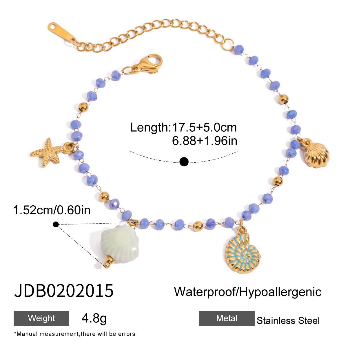 Wholesale  18K gold stainless steel pearl starfish conch rib shell pendant bracelet