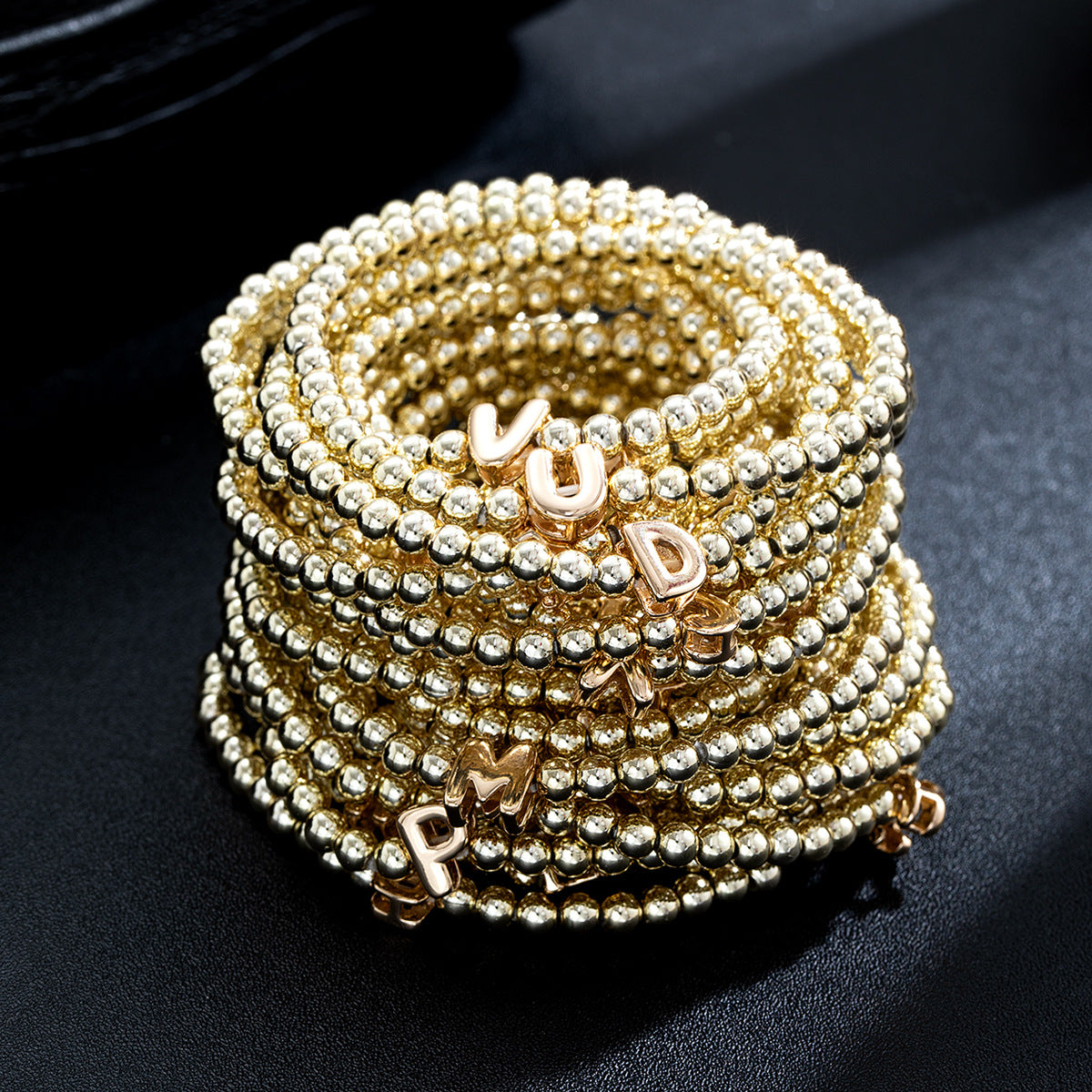 Wholesale Glossy Letter Beaded Elastic Bracelet for Women