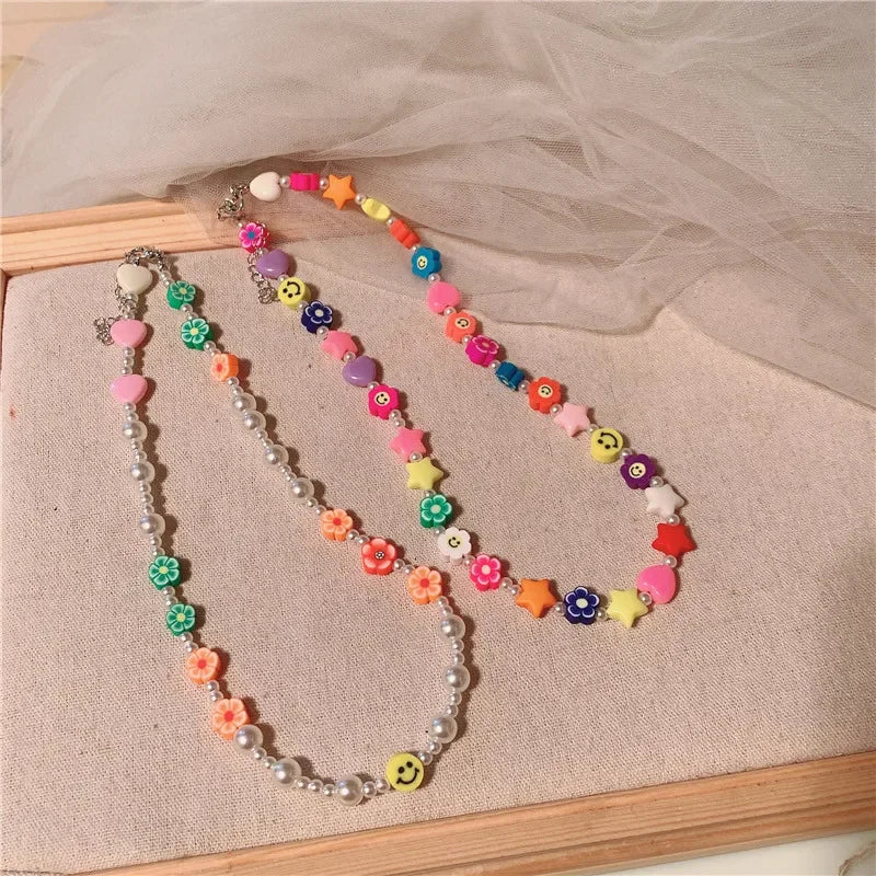 Wholesale  soft ceramic cute flower pearl necklace