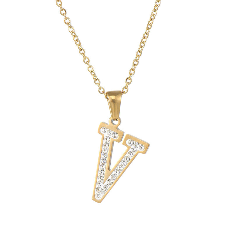 Wholesale  stainless steel diamond letter necklace