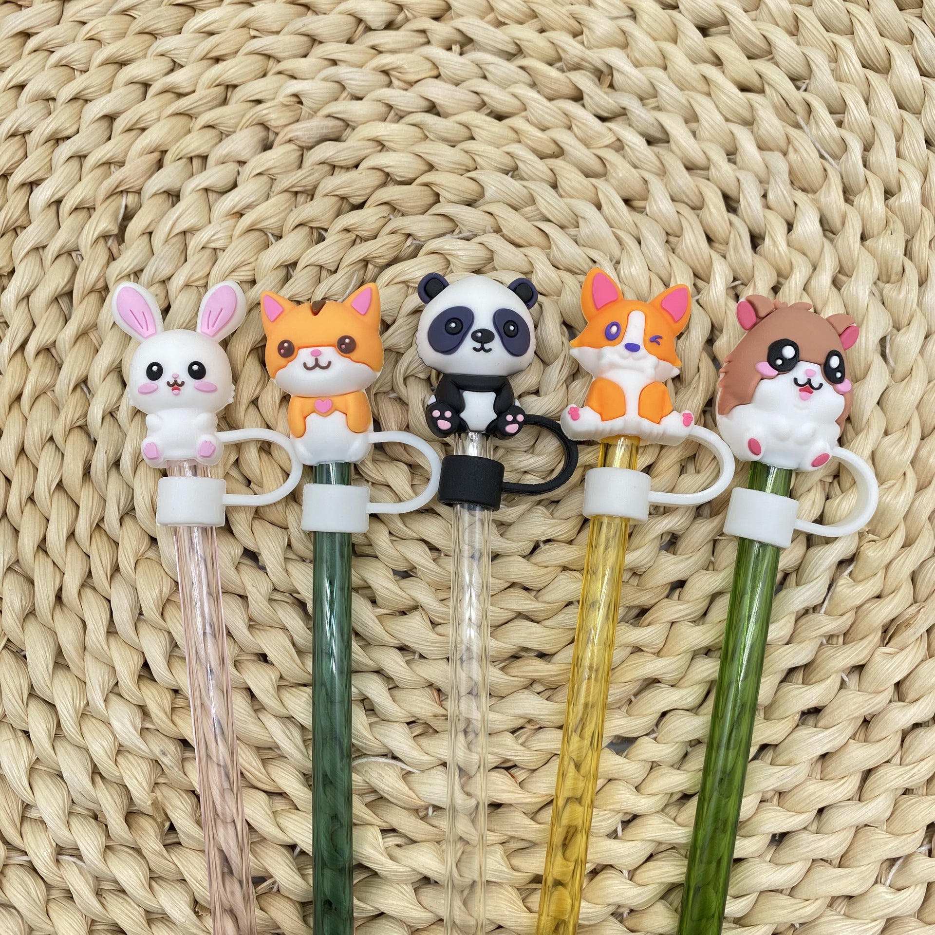 Wholesale 10pcs Cute Animal Straw Cover 10mm Straw Tube Cap ACC-SCR-WX002
