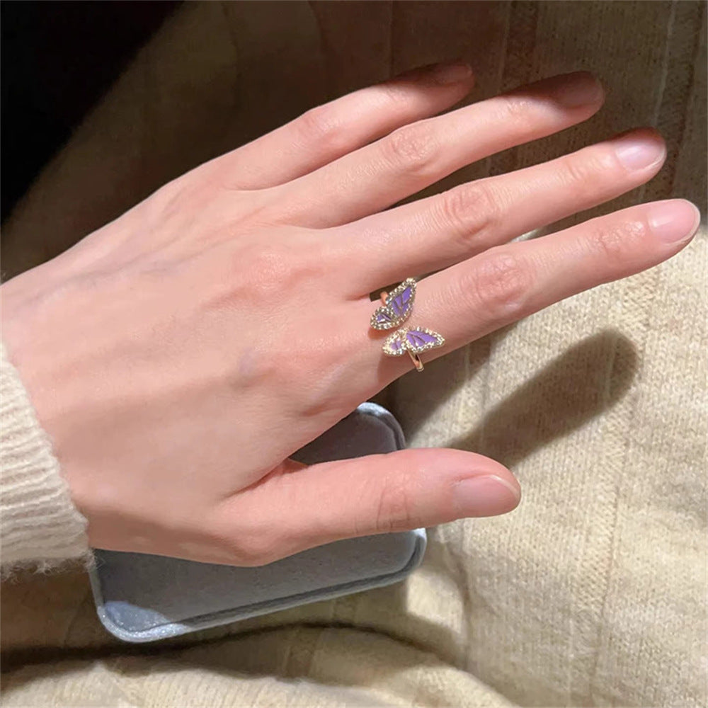 Wholesale Colorful Enamel Mother-of-pearl Butterfly Ring Open Index Finger Ring ACC-RS-Yues007